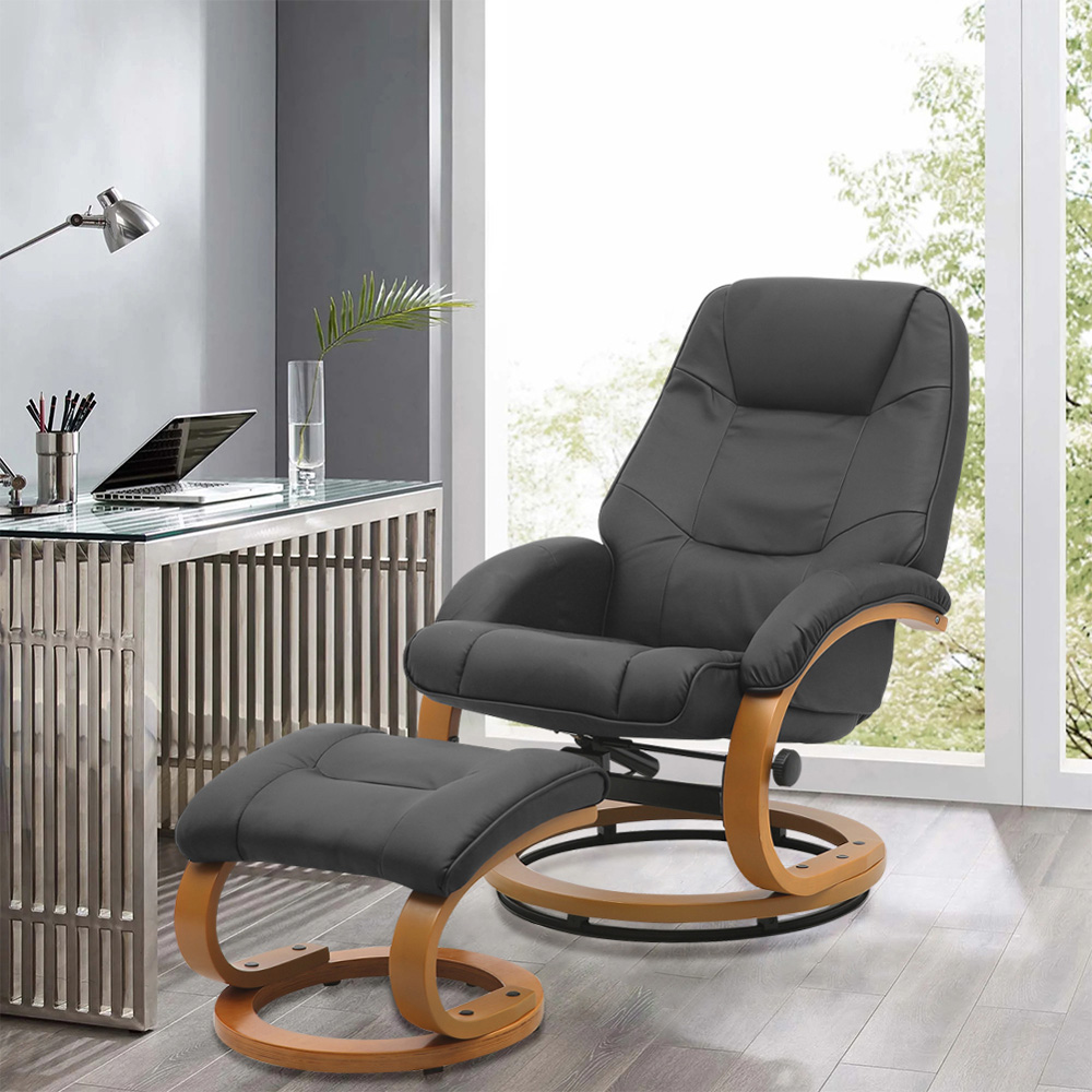 Living and Home Black Reclining Swivel Office Chair with Footstool Image 5