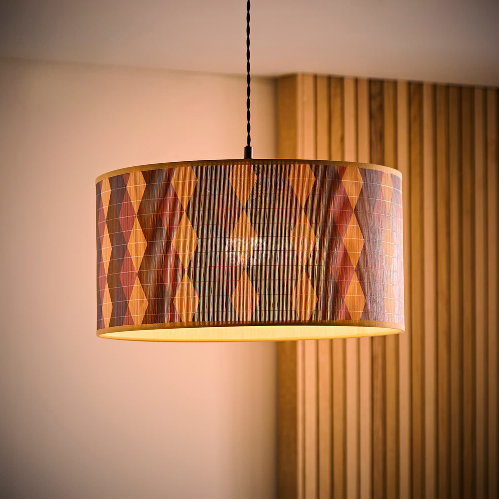 ValueLights Lori Diamond Print Bamboo Drum Easy Fit Ceiling Light Lamp Shade 45cm Image 2