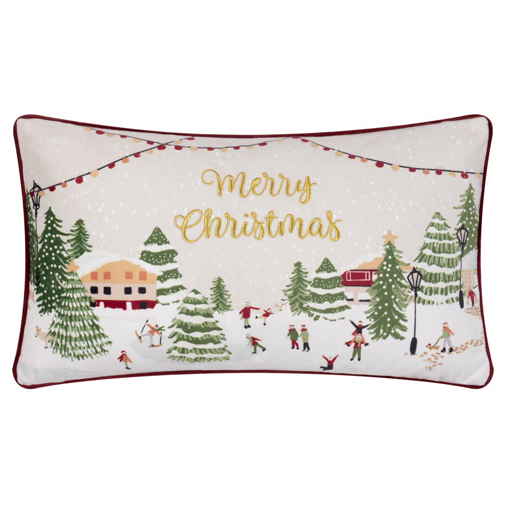 Furn Joy To All Embroidered Snow Velvet Reversible Cushion 30 x 50cm Image 1