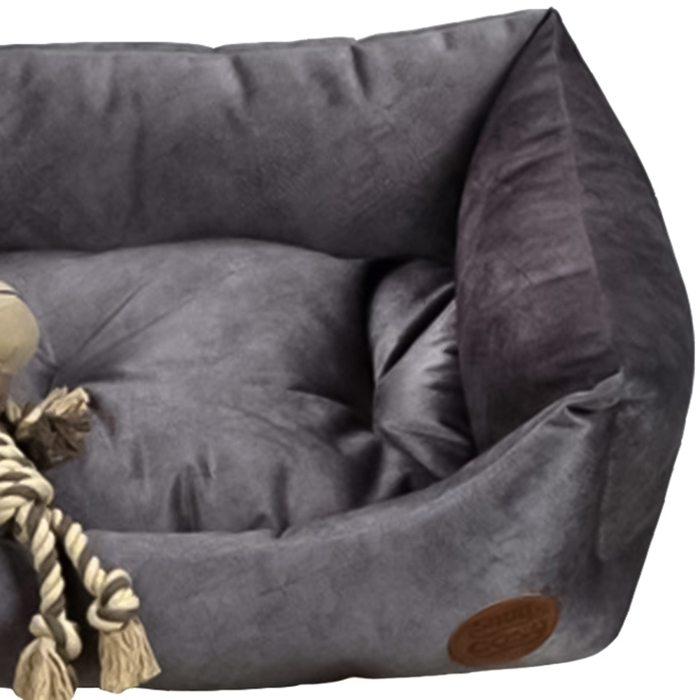 Snug & Cosy Velour Small Rectangle Charcoal Dog Bed Image 3