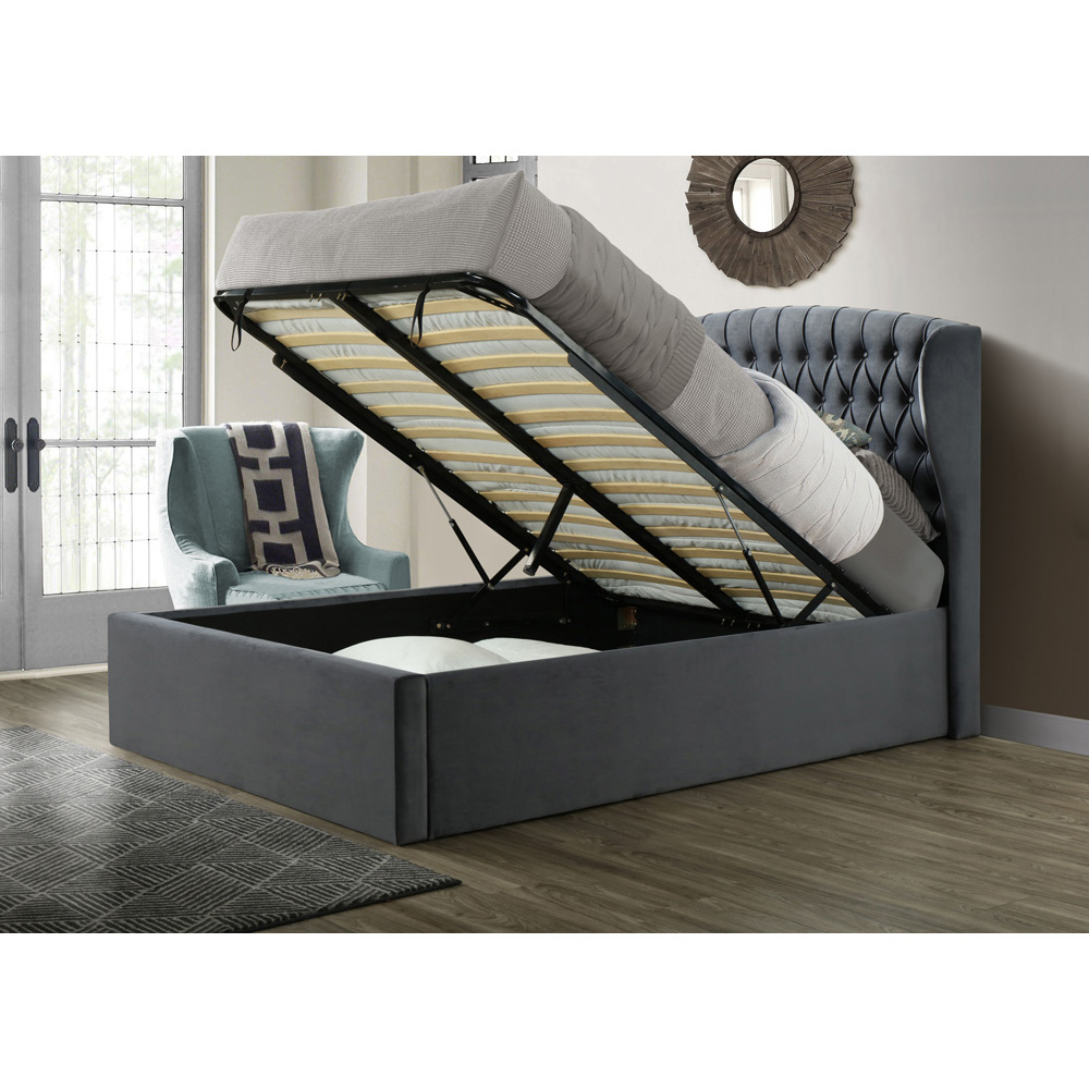 Warwick Double Grey Velvet Ottoman Bed Image 4
