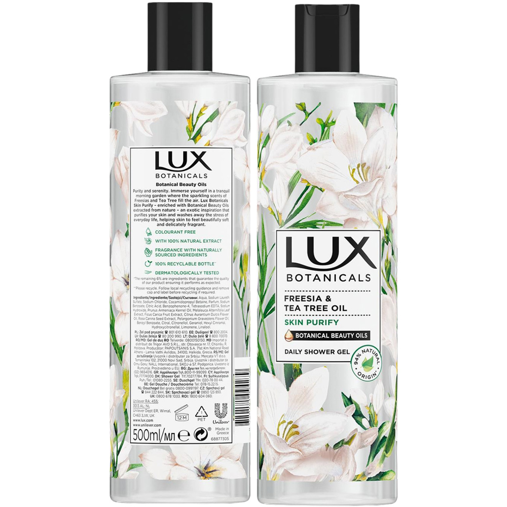 Lux Botanicals Beauty Oils Freesia and Tea Tree Oil Daily Shower Gel 500ml 6 Pack Image 3