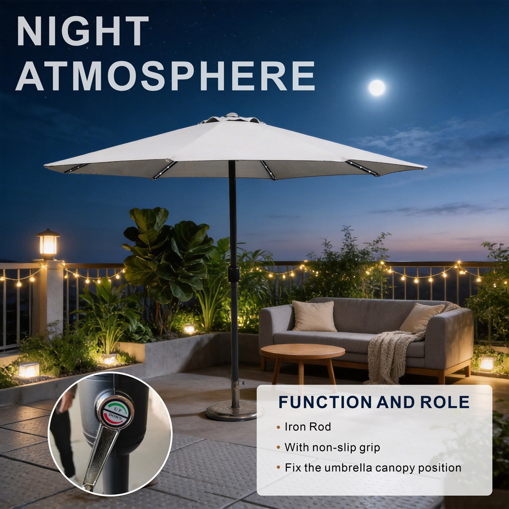 Direct Wicker Light Beige LED Crank Handle Parasol 2.94m Image 7