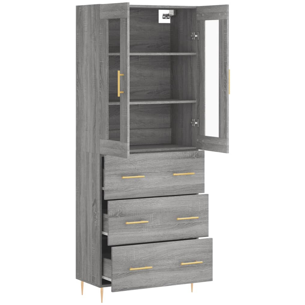 vidaXL 2 Glass Door 3 Drawer Grey Sonoma Highboard Image 4