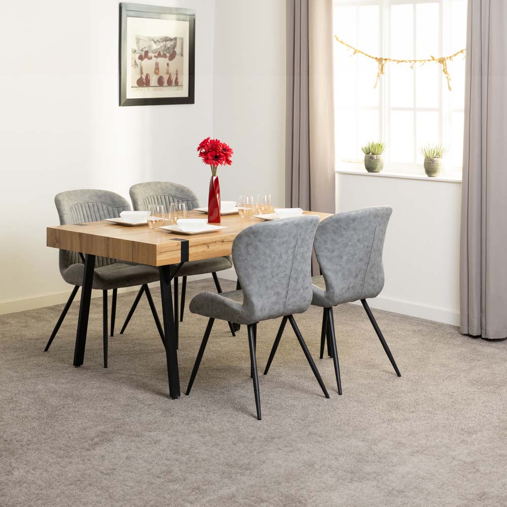Seconique Treviso PU 4 Seater Quebec Dining Set Light Oak and Grey Image 7