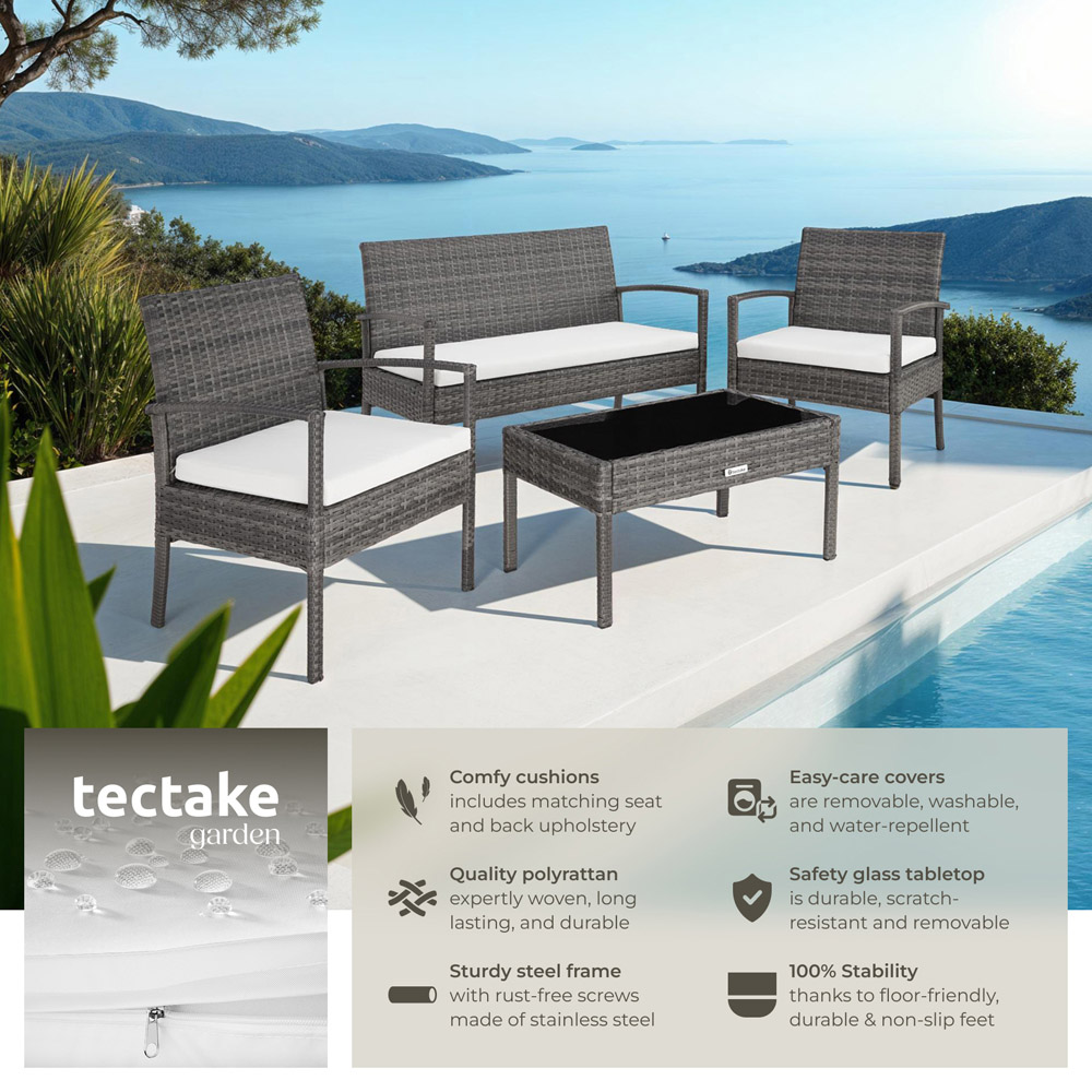 tectake Sparta 4 Seater Grey Rattan Garden Lounge Set Image 8