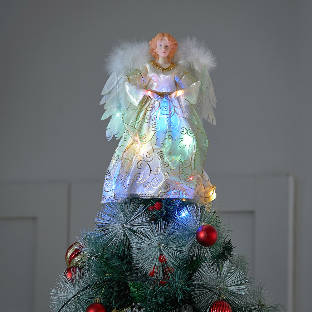 Living and Home Off White LED Angel Christmas Tree Topper Image 2