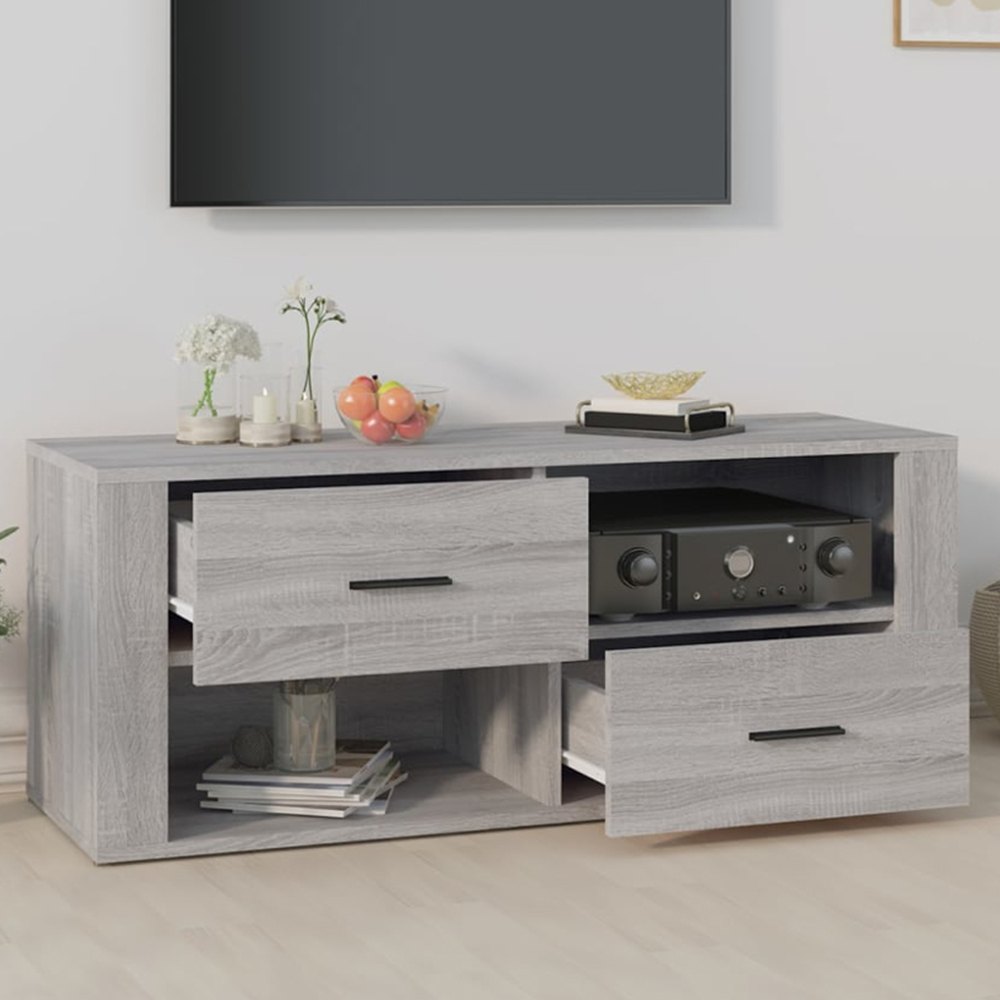 vidaXL 2 Drawer 2 Shelf Grey TV Cabinet Image 1