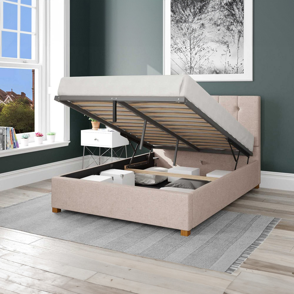 Aspire Hepburn Super King Natural Saxon Twill Ottoman Bed Image 2