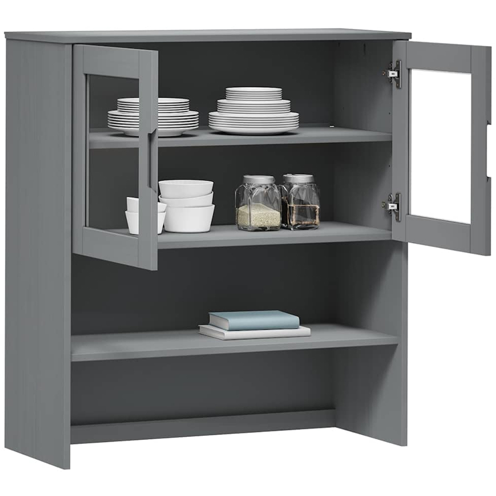 vidaXL Molde 2 Door Single Shelf Grey Solid Pine Wood Highboard Top Image 3