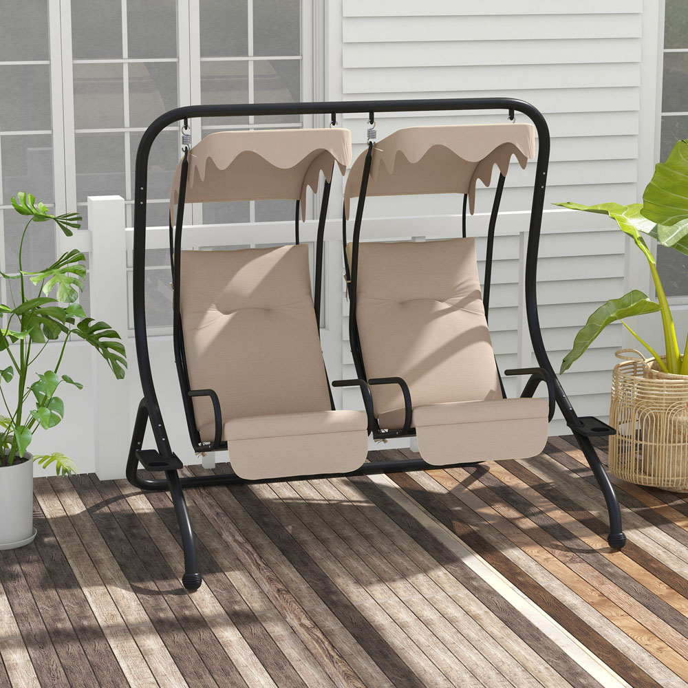 Outsunny 2 Seater Beige Swing Chair with Canopy Image 4