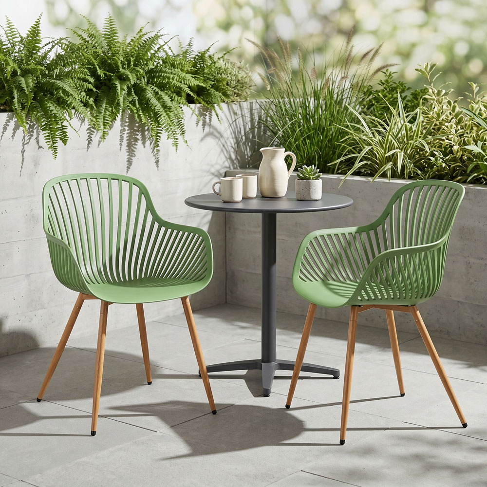 Core Products Set of 2 Moss Green Sunray Design Wood Effect Legs Garden Bistro Armchair Image 5