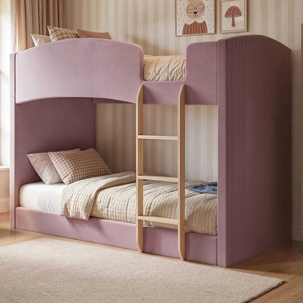 Flair Zoey Pink Velvet Upholstered Bunk Bed Image 1