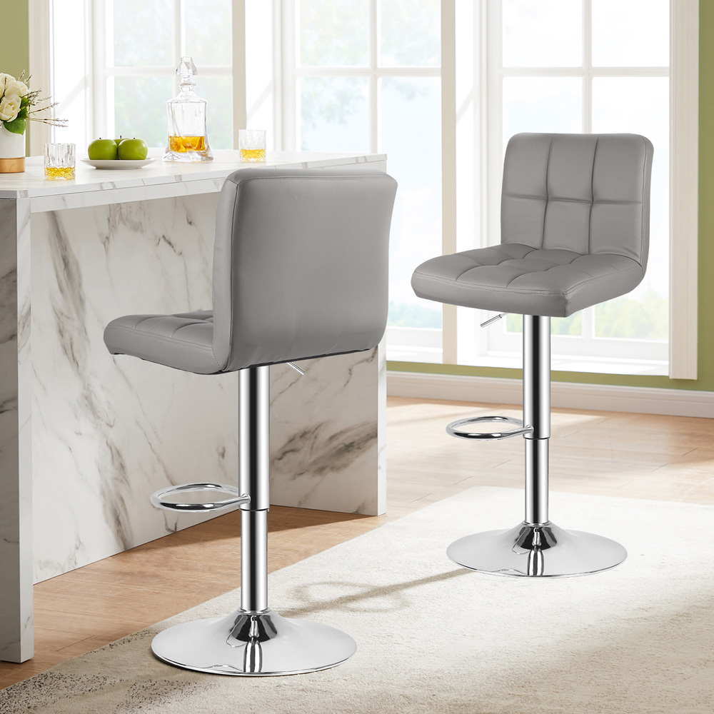 Rattrix Set of 2 Grey Leather Height Adjustable Swivel Bar Stools Image 4
