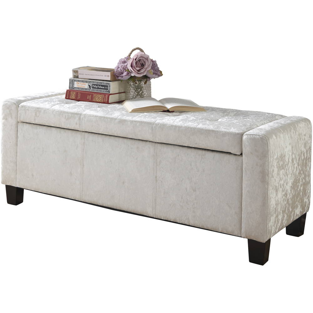 GFW Verona Crushed Velvet Silver Ottoman Storage Bench Image 2