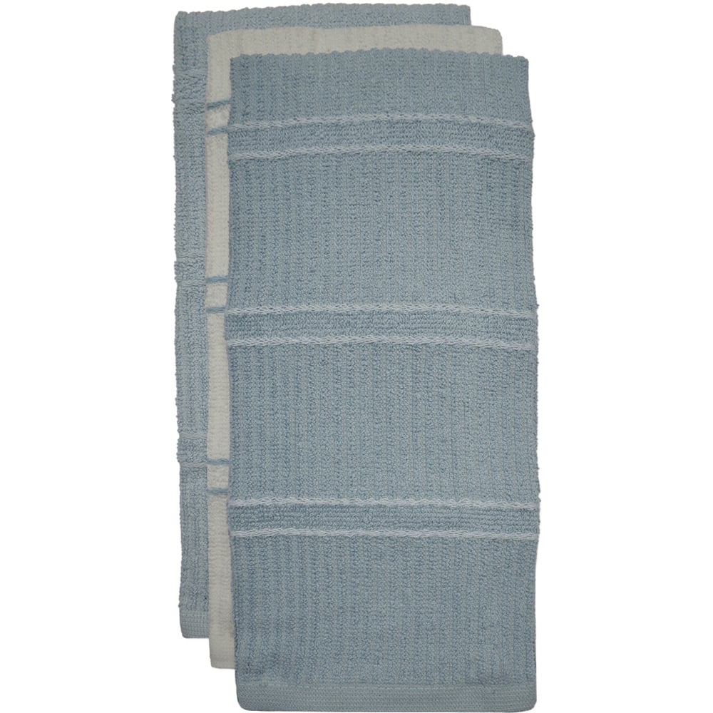 Kitchen Trends Green Ripple Stripes Tea Towel 3 Pack Image 1