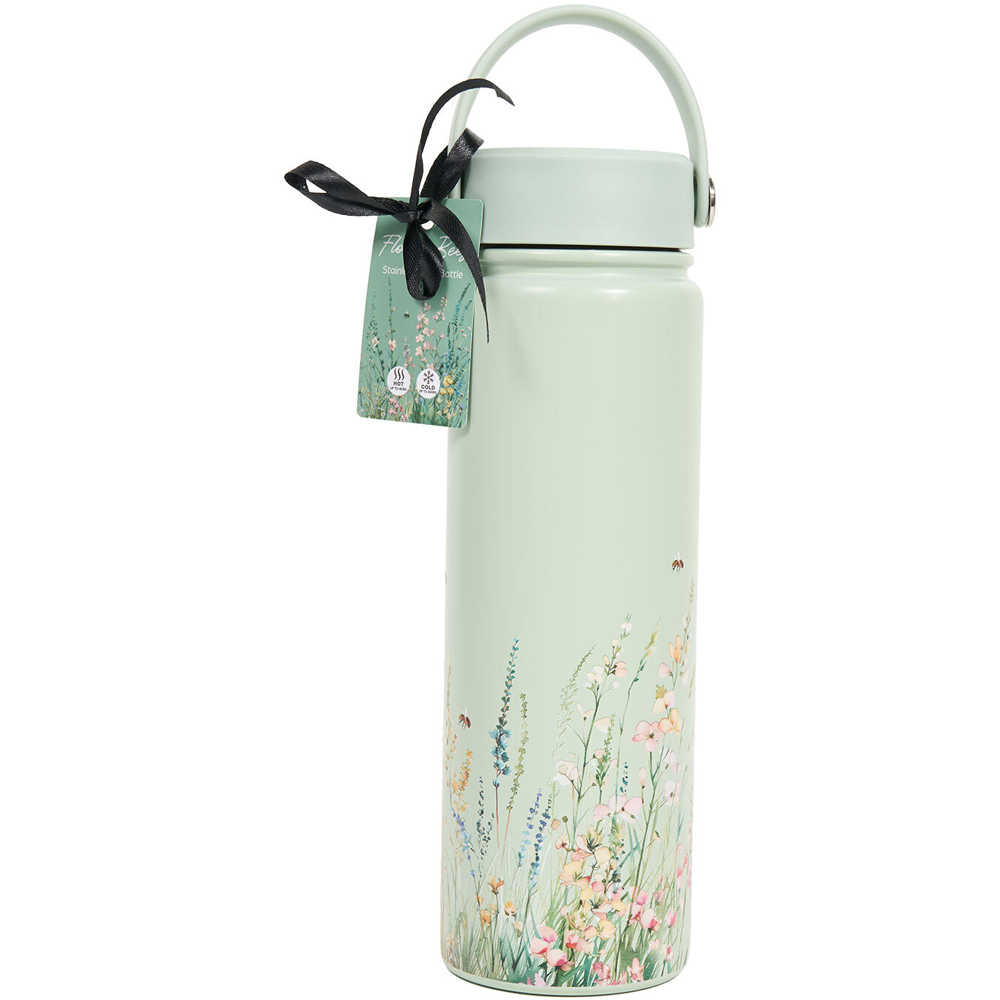 Floral Bees Double Wall Water Bottle Sage Green Image 4