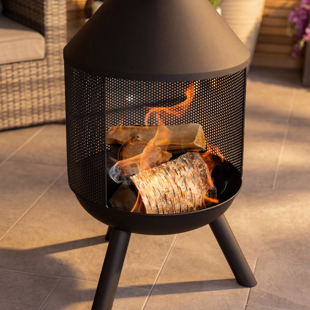 Charles Bentley Snug Palma Black Round Steel Modern Patio Heater Chimenea Image 8