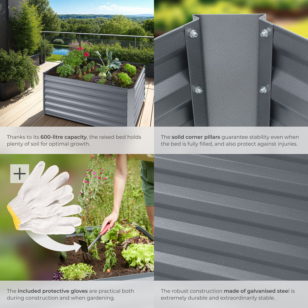 tectake Salvia 90 x 120cm Silver Galvanised Steel Raised Garden Bed Image 4