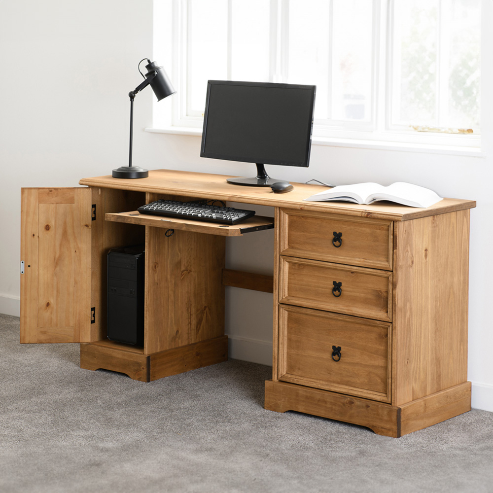 Seconique Corona Computer Desk Distressed Waxed Pine Image 1