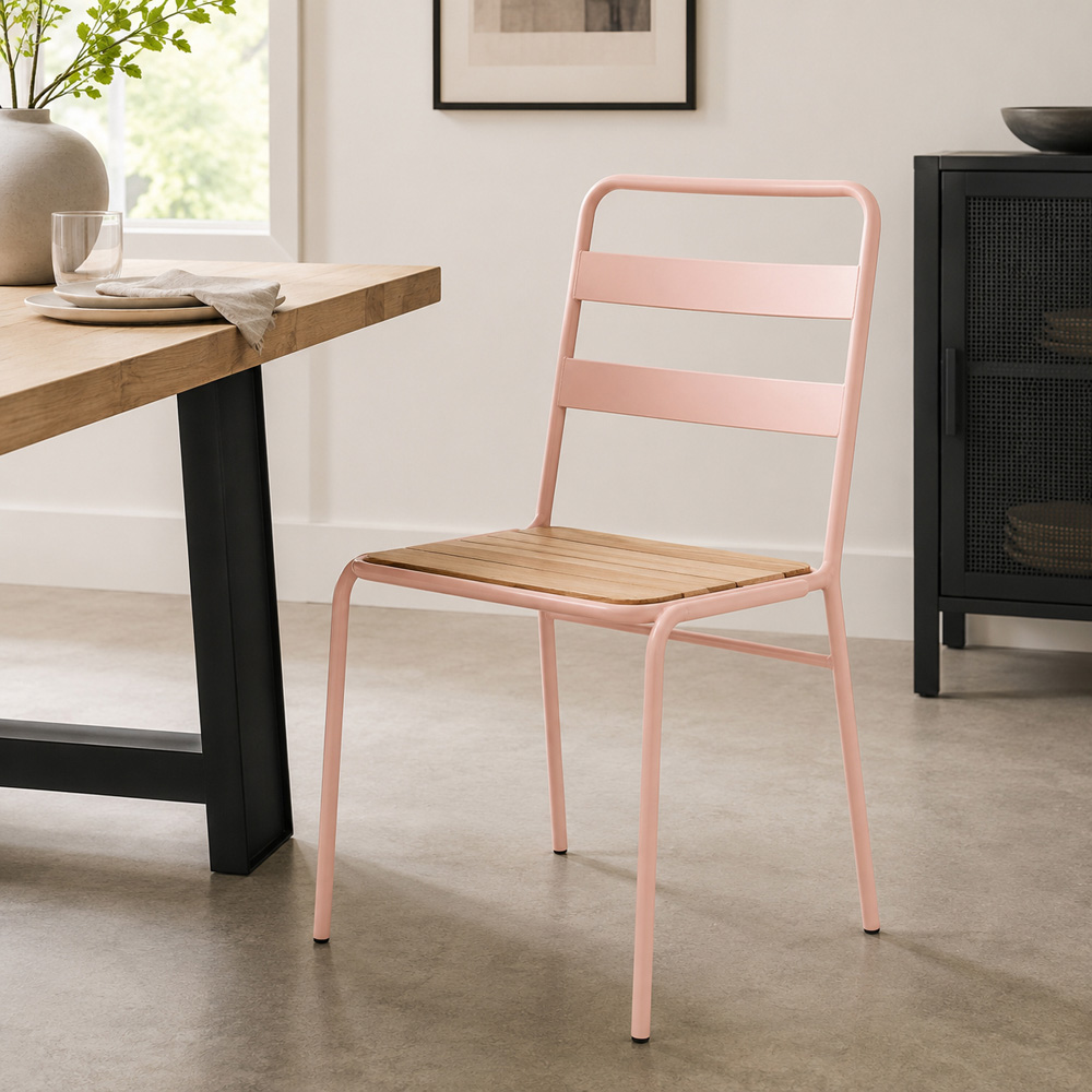 Premier Housewares District Pink Metal and Elm Wood Dining Chair Image 4