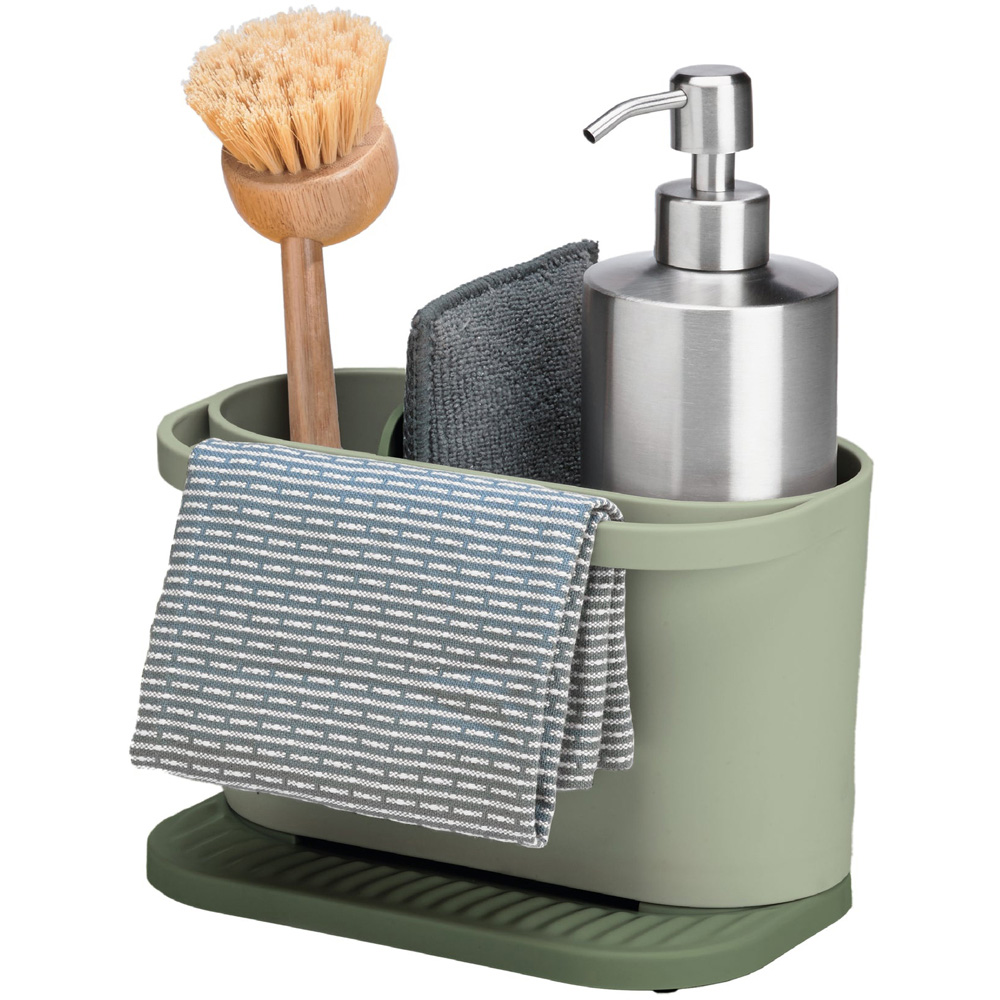 ReBorn Sage Green Compact Plastic Sink Tidy with Drainage Tray Image 3