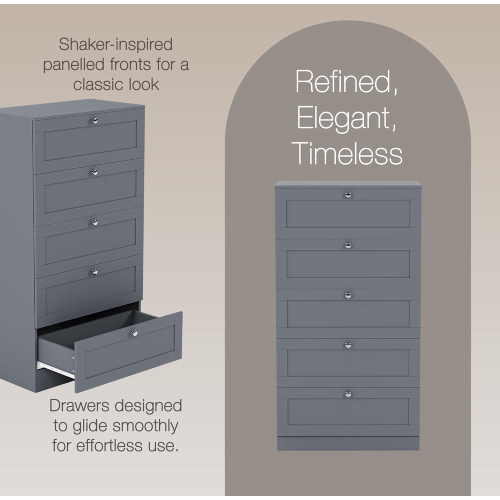 VIDA DESIGNS Altino 5 Drawer Grey Shaker-Style Chest of Drawers Image 7