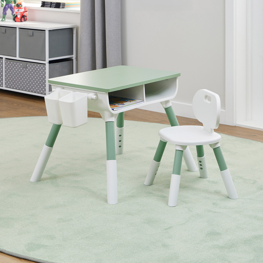 Liberty House Toys White and Green Kids Scandi Height Adjustable Table and Chair Set Image 7