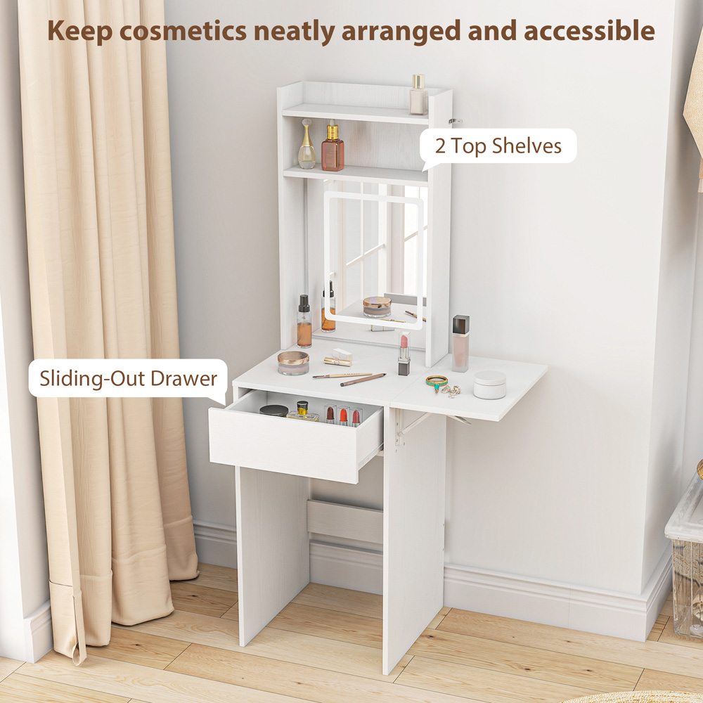 HOMCOM Single Drawer 2 Shelf White LED Mirror Compact Dressing Table Image 6