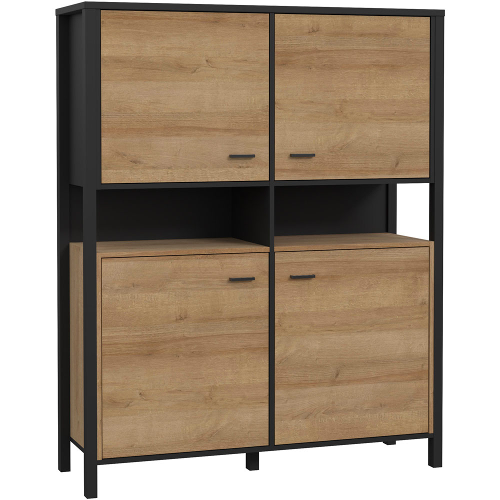 Florence High Rock 4 Door Matt Black and Riviera Oak Storage Cabinet Image 2