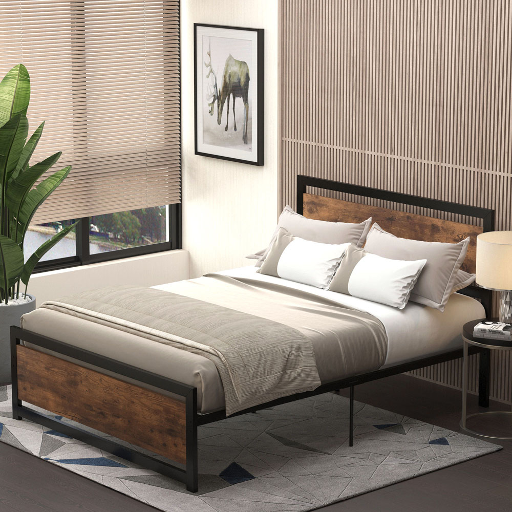 Portland Double Metal Bed Frame with Headboard and Footboard Image 1