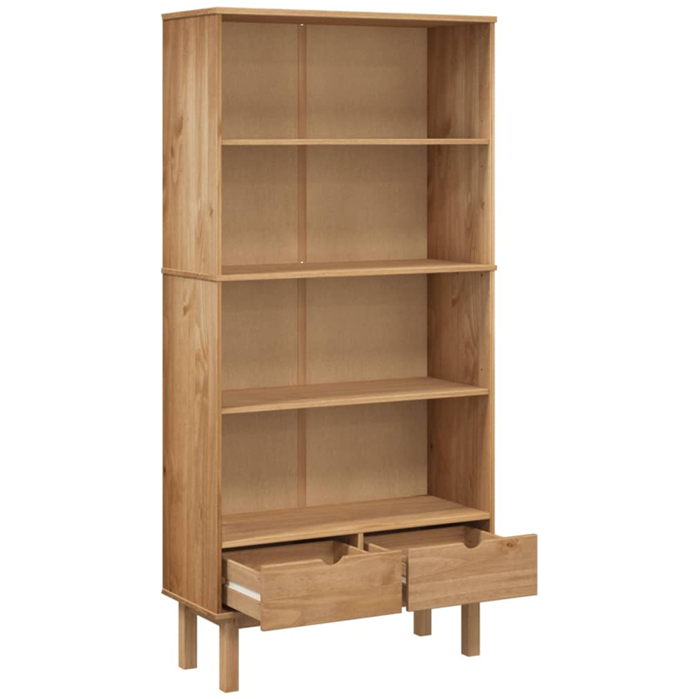 vidaXL Otta 2 Drawer 4 Shelf Brown Solid Pine Wood Bookcase Image 5