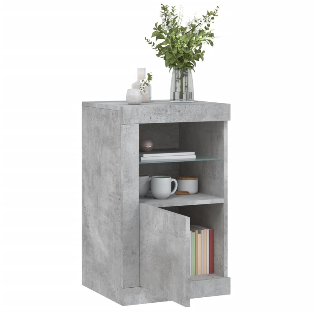 vidaXL Single Door 2 Shelf LED Concrete Grey Side Cabinet Set of 2 Image 3