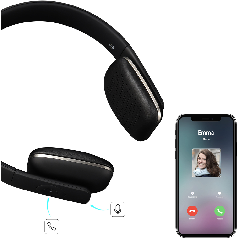 August EP636B Black Wireless Rechargeable On-Ear NFC Bluetooth Headphones with Mic Image 3