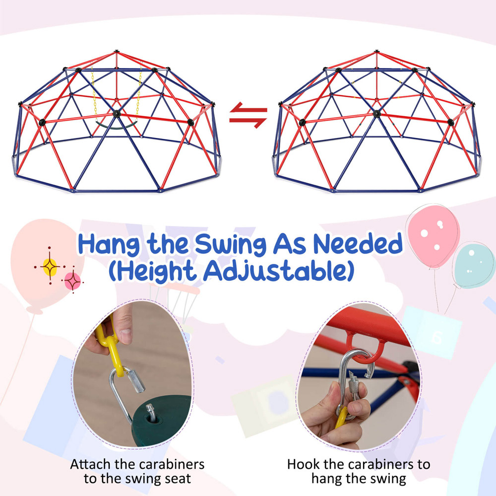 Costway Red Kids Climbing Dome and Jungle Gym Playground Set Image 7