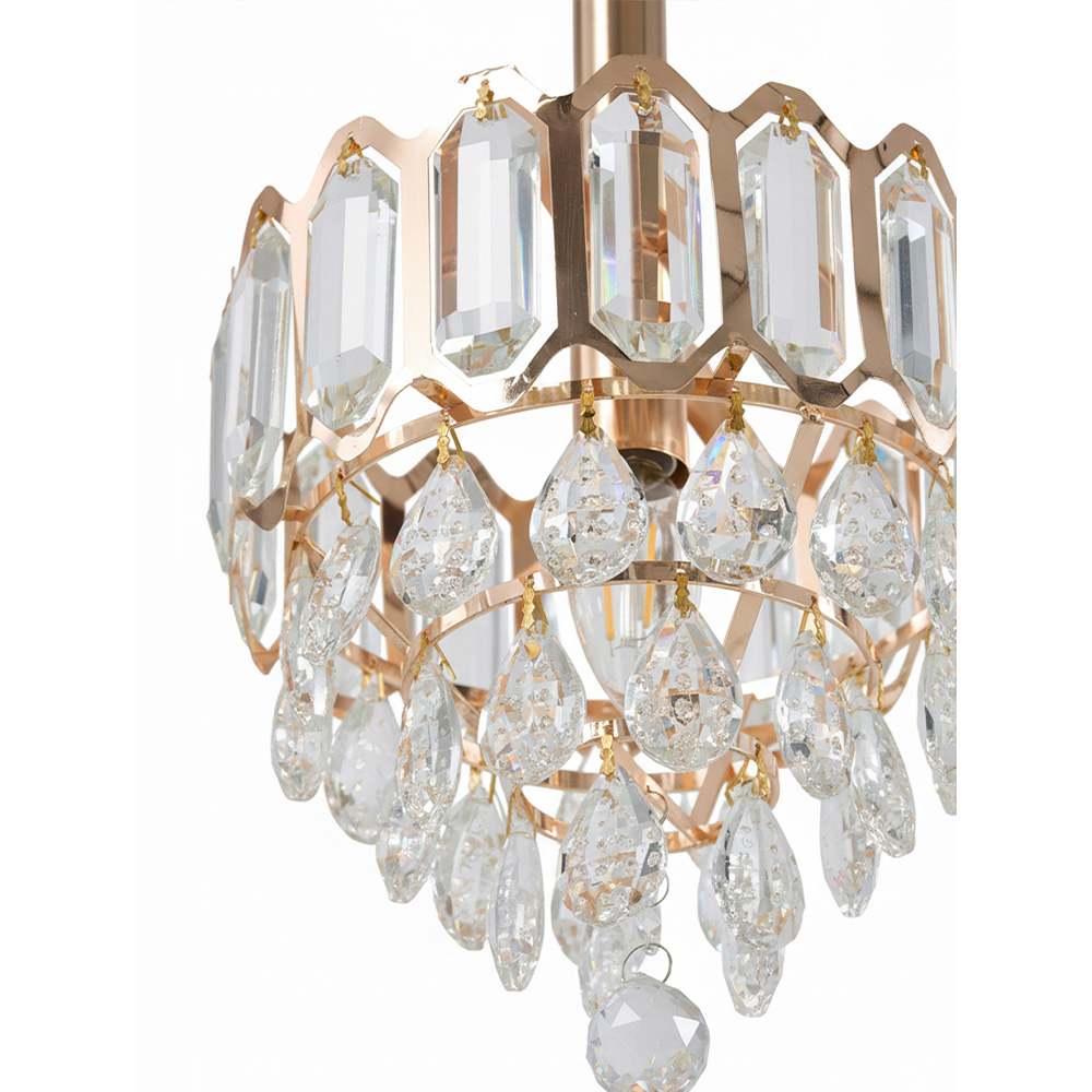 Living and Home Gold Iron Crystal E14 Pendant Light Image 4