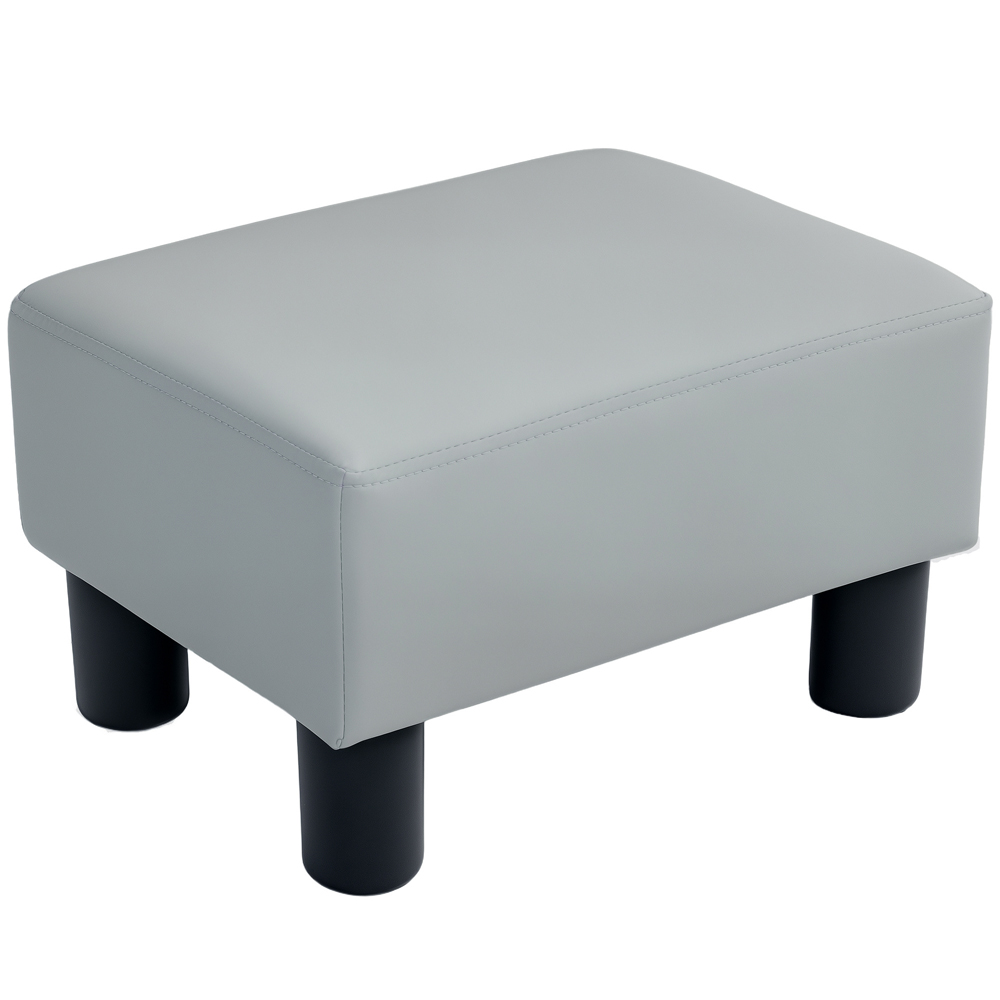 HOMCOM Grey Faux Leather Footstool Image 2