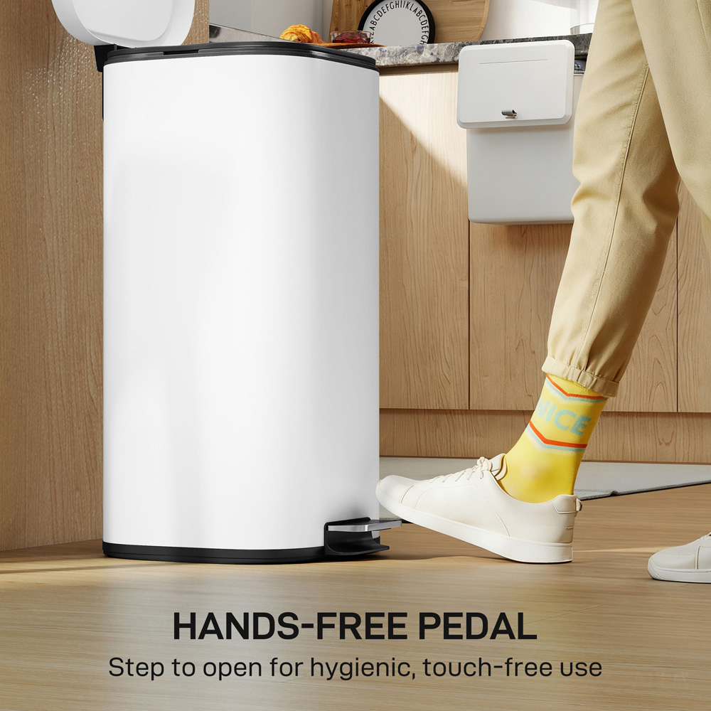 HOMCOM White Pedal Bin with Removable Inner Bucket and Soft-Close Lid 30L Image 4