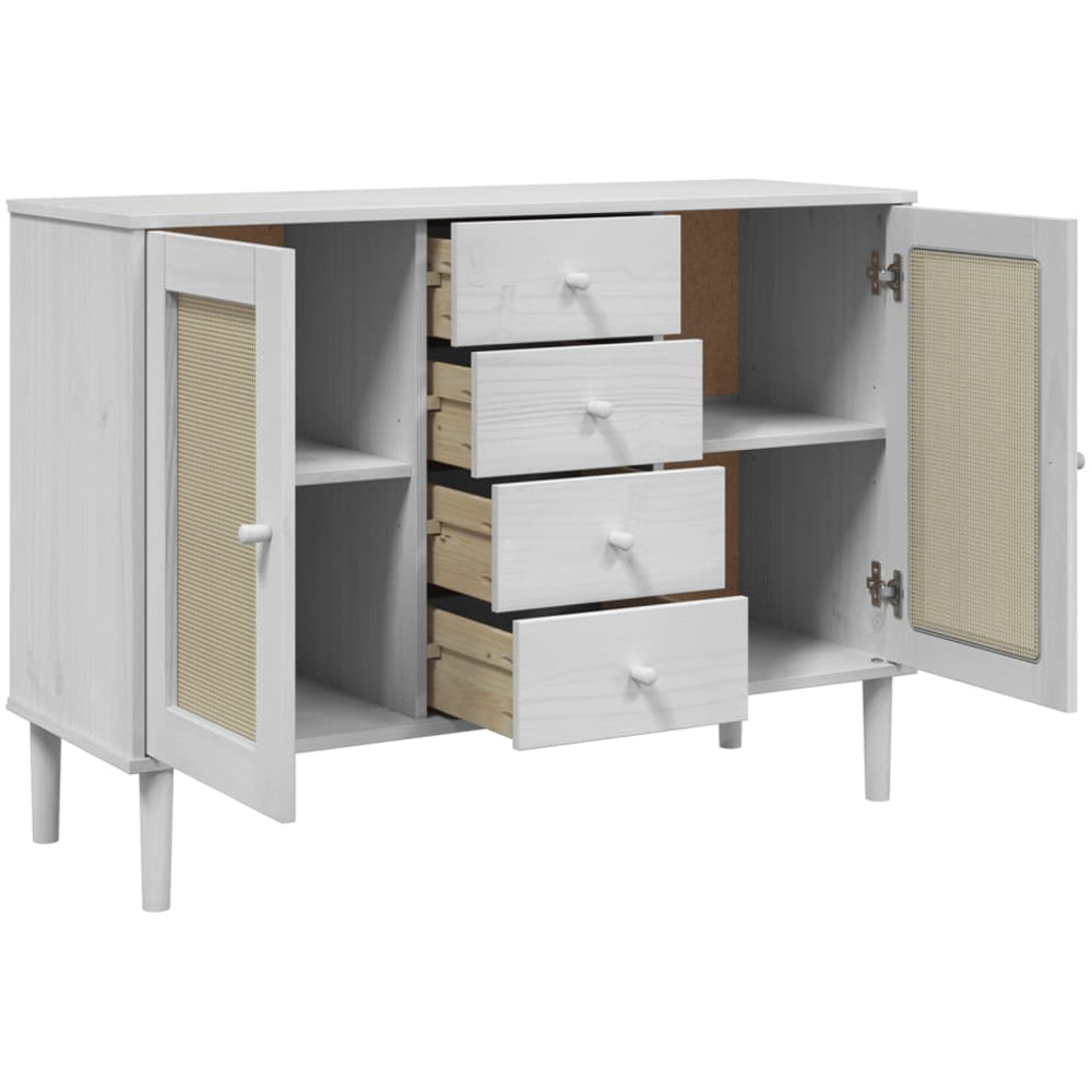 vidaXL Senja 2 Door 4 Drawer Solid Pine Wood White Rattan Sideboard Image 6
