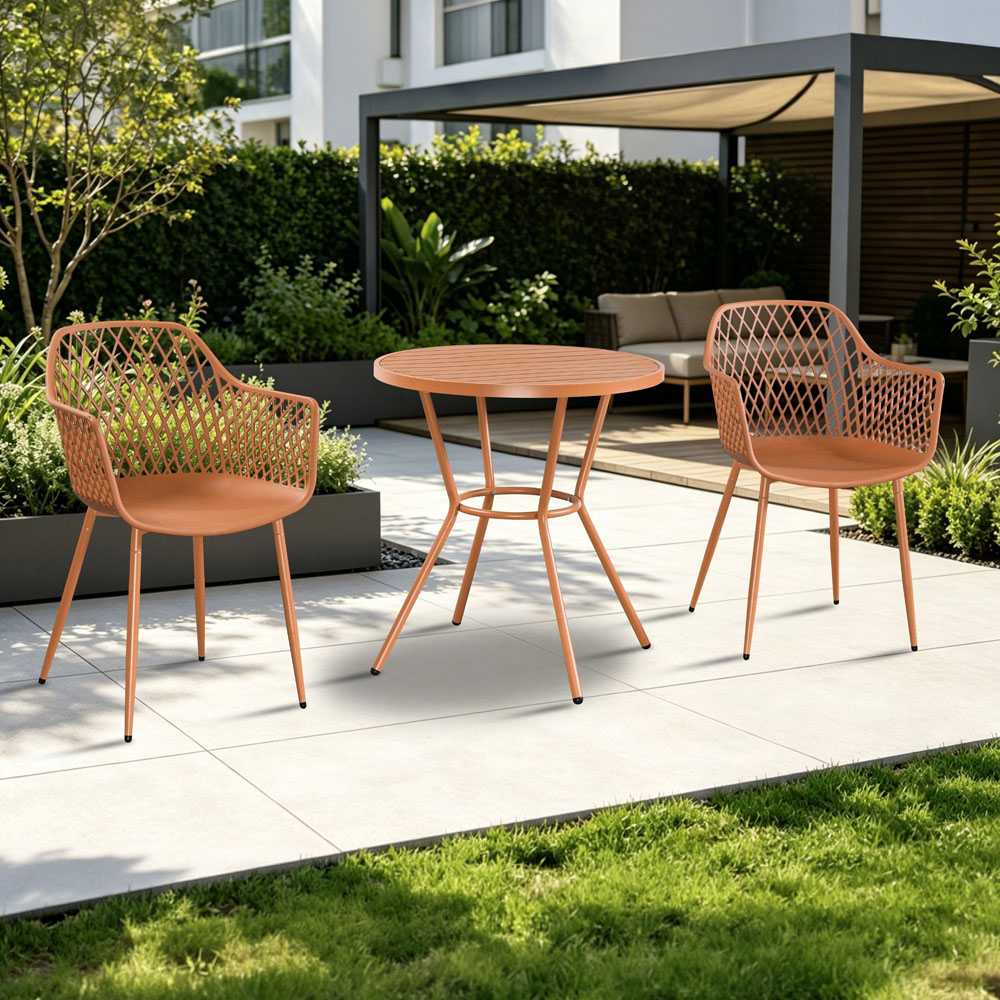 Core Products 2 Seater Terracotta Lattice Design Round Plastic Table Garden Bistro Set Image 1