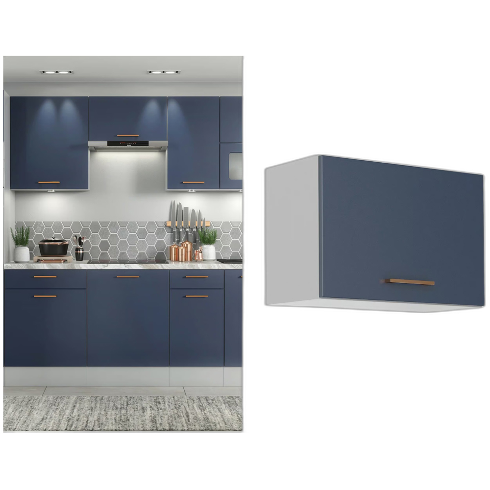 Impact Furniture Nora Single Door Dark Navy Half Height Kitchen Wall Cooker Hood Cabinet Unit 600mm Image 2