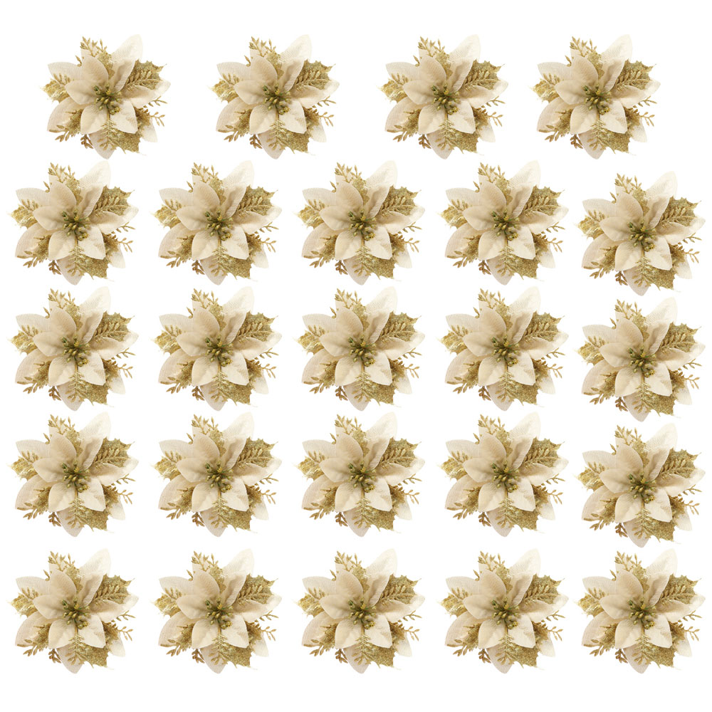 Living and Home Gold Flowers Ornament 24 Pack Image 1