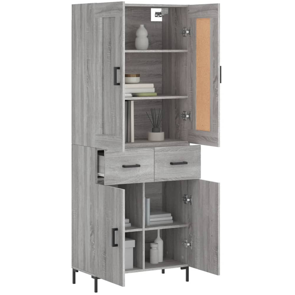 vidaXL 4 Door 2 Drawer Grey Sonoma Highboard Image 3