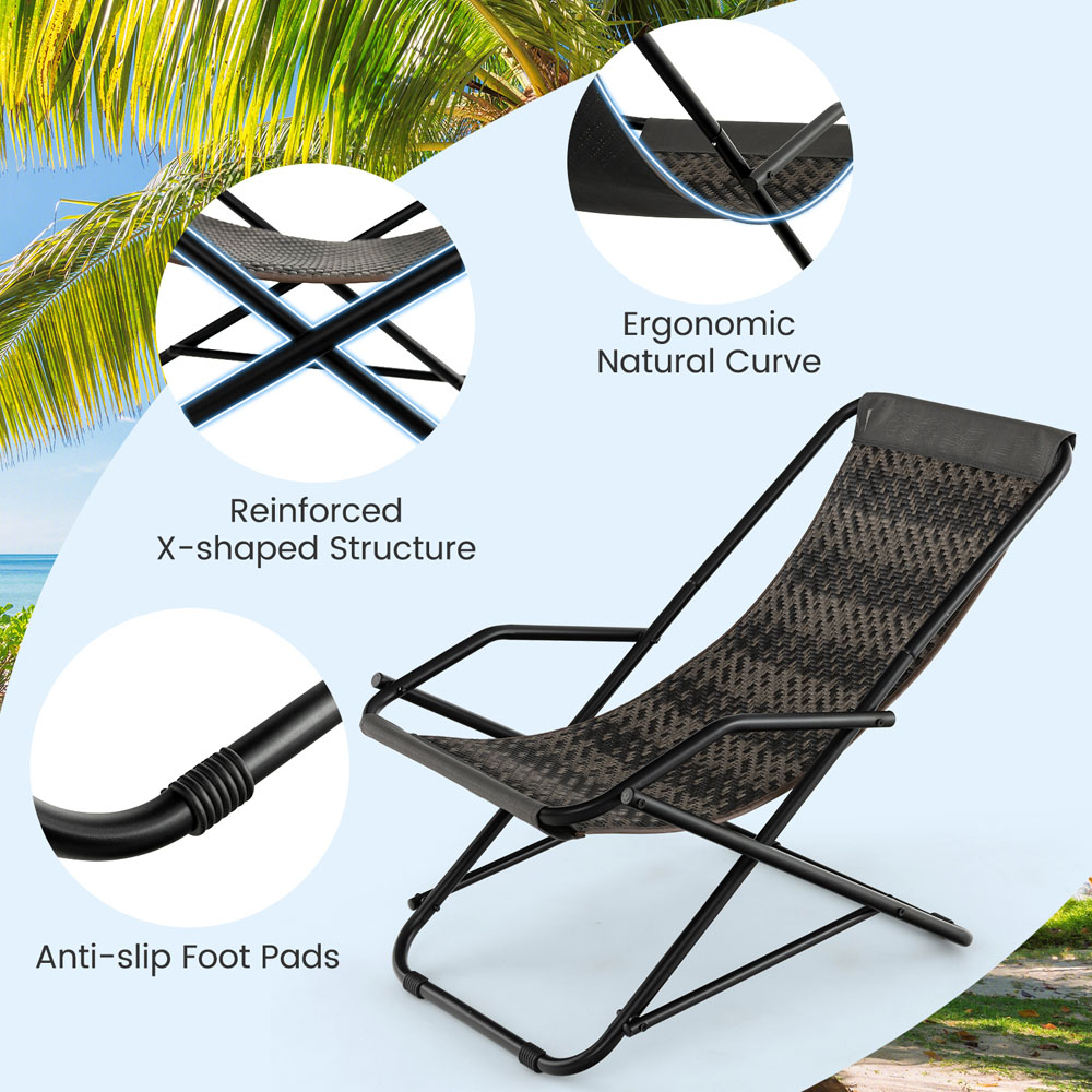 Costway Grey Outdoor Sling Chair with Footstool Image 6