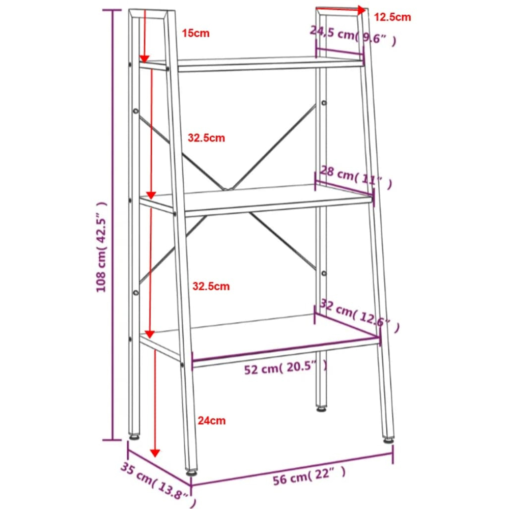 vidaXL 3-Tier Dark Brown and Black Standing Shelf Image 8