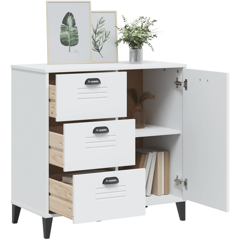 vidaXL Viken Single Door 3 Drawer White Industrial Style Sideboard Image 3