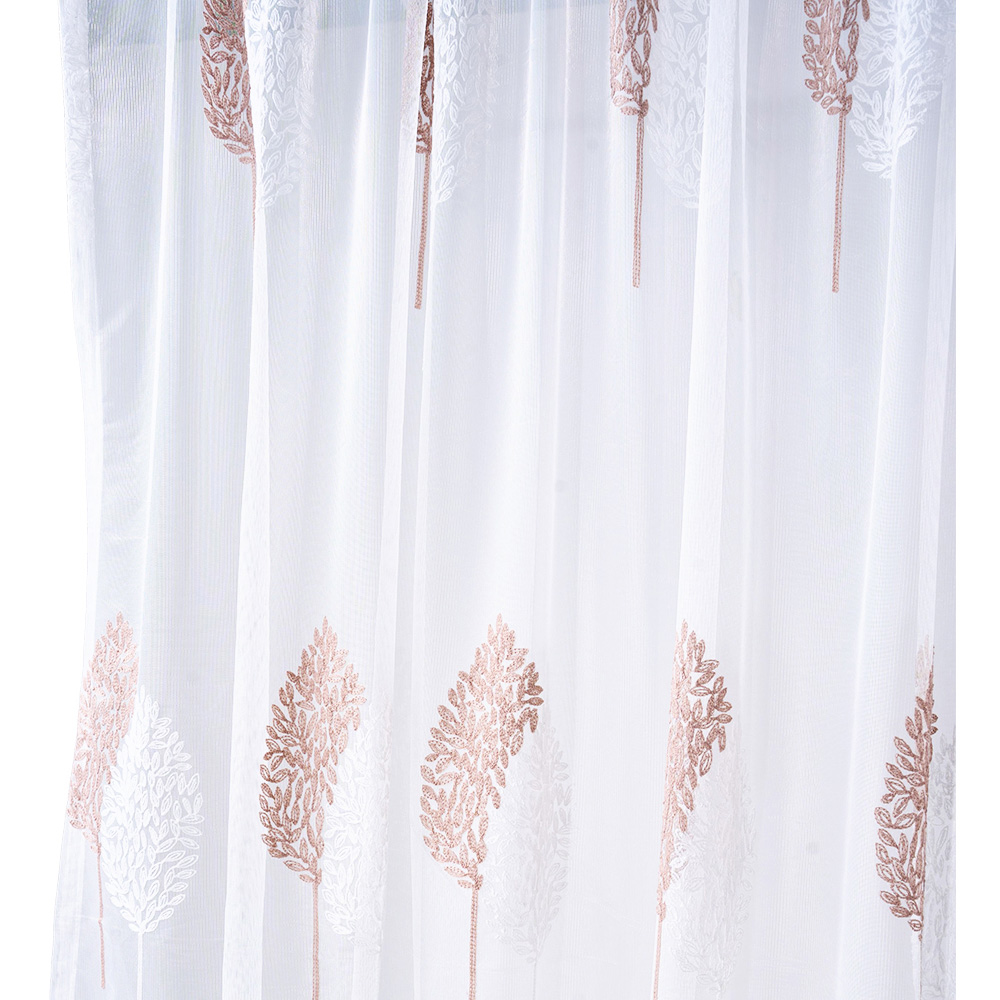 Living and Home Semi-Sheer Embroidered Leaf Curtains 130 x 240cm Image 3