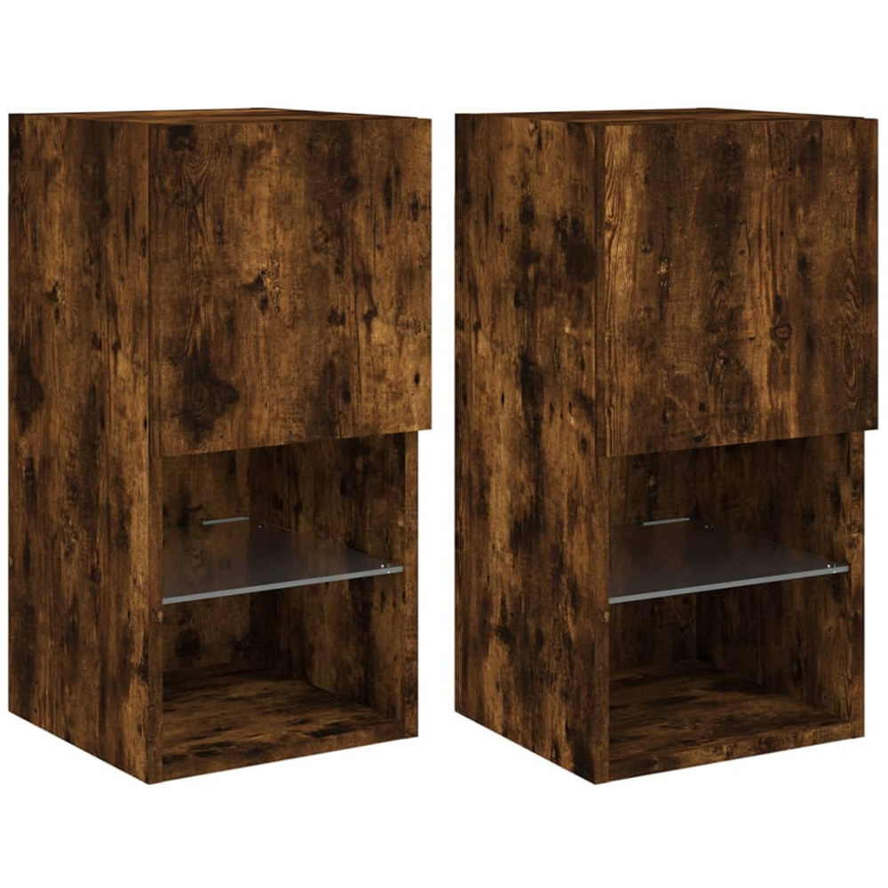 vidaXL Single Door 2 Shelf Smoked Oak Wall Mounted TV Cabinet Set of 2 Image 2