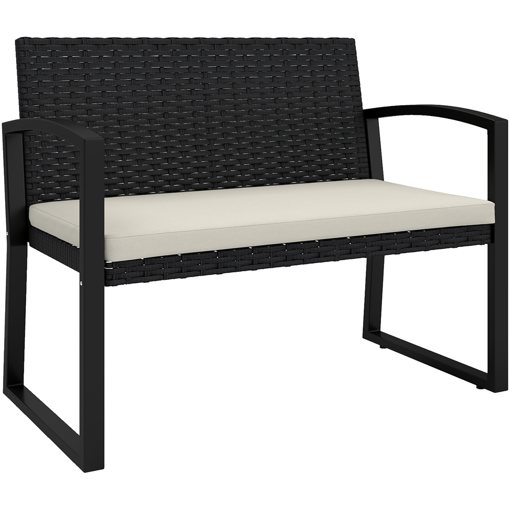 Outsunny 2 Seater Black Rattan Garden Bench with Cushion Image 2