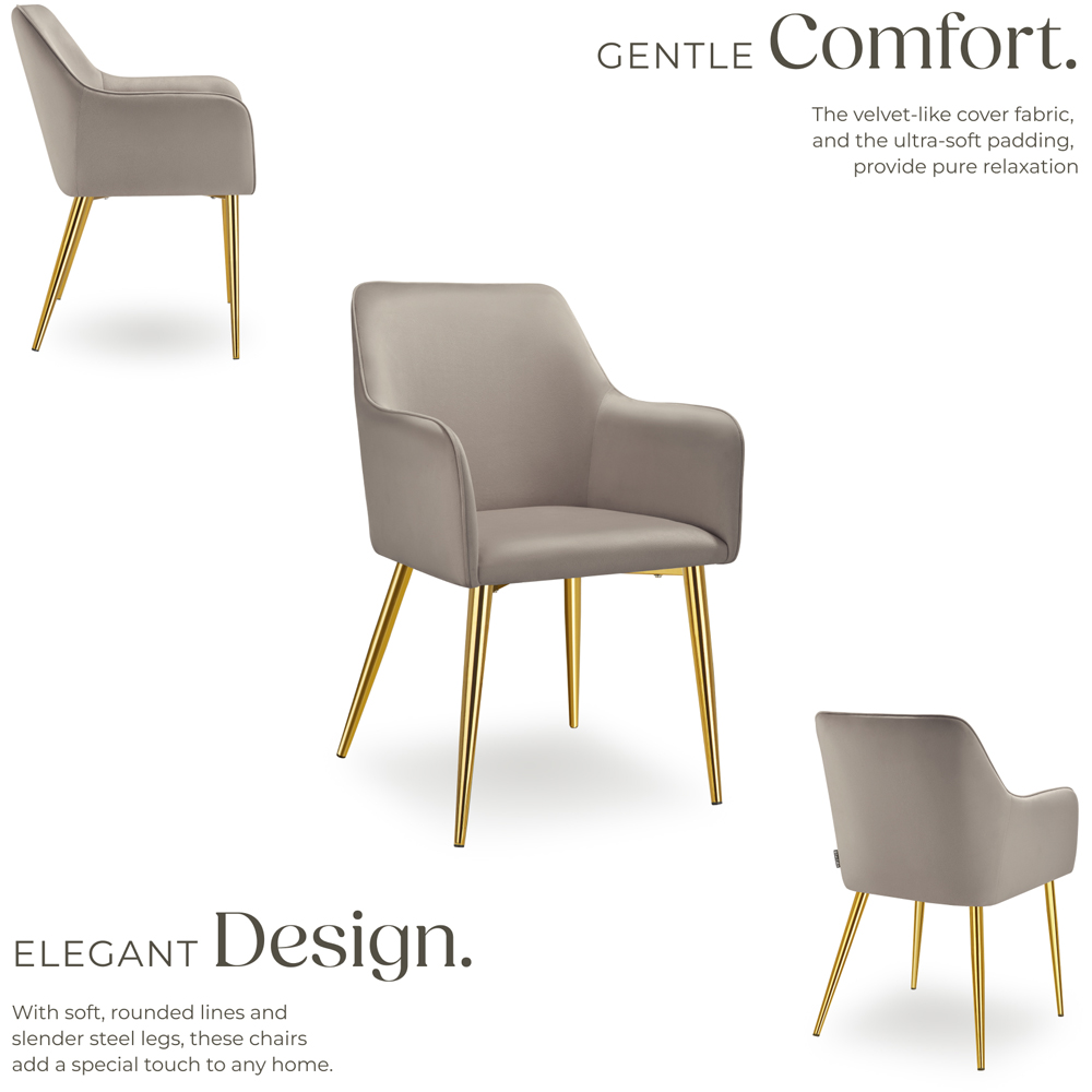 tectake Avane Set of 6 Taupe Velvet Look Padded Dining Chair Image 6